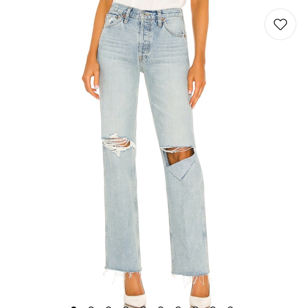 Re/Done Light Blue Distressed 90s high rise loose distressed Jeans - Picture 12 of 15